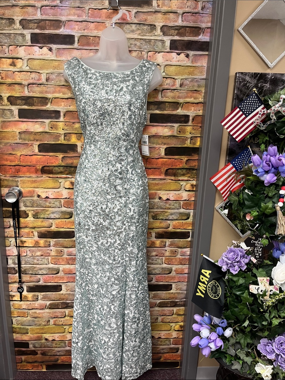 Alex Evenings Silver Sequin Maxi Dress
